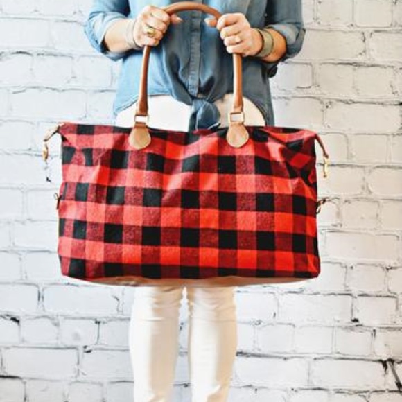 buffalo check weekender bag